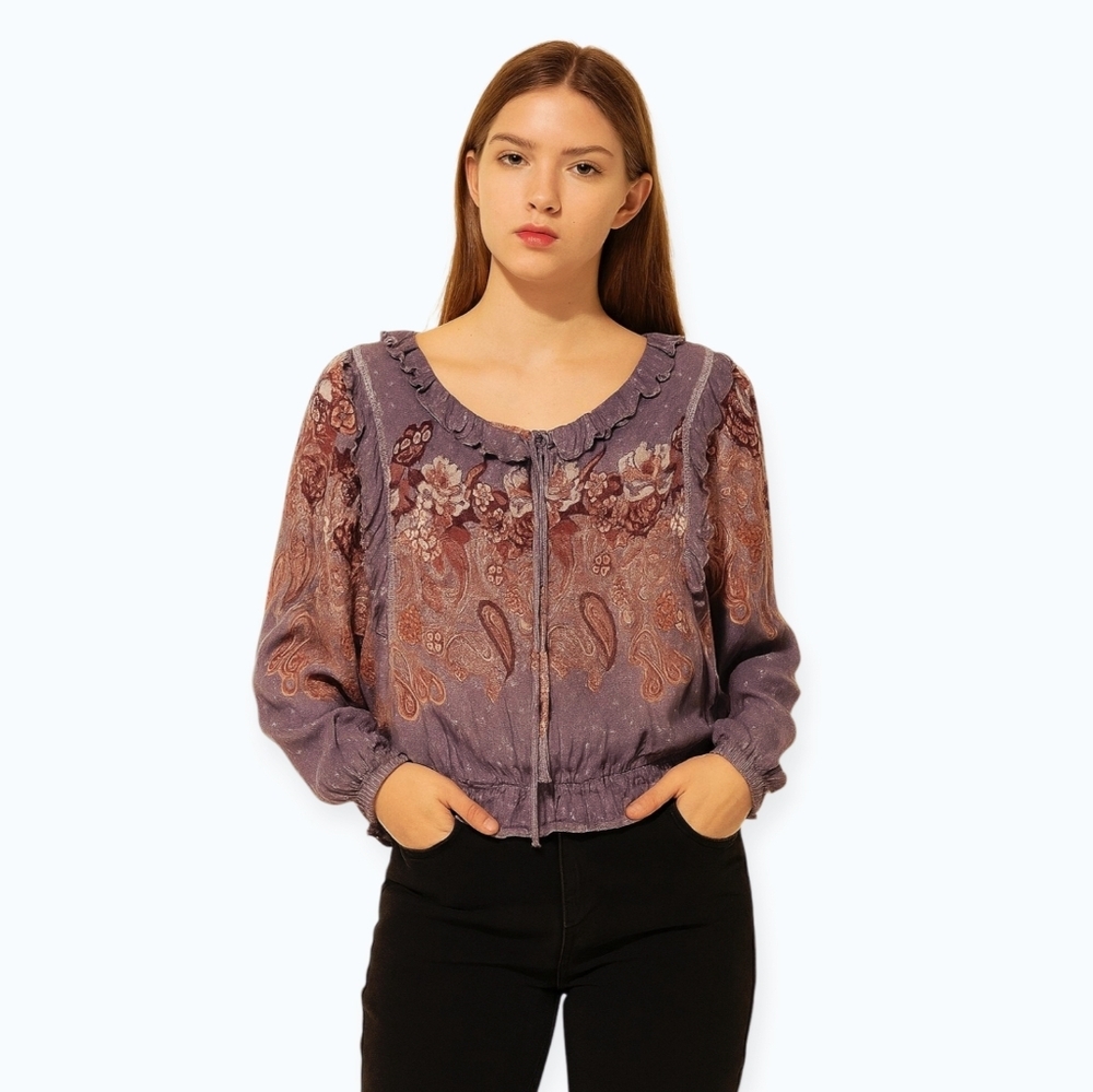 Free People Lavender Paisley Cottagecore Peasant Blouse